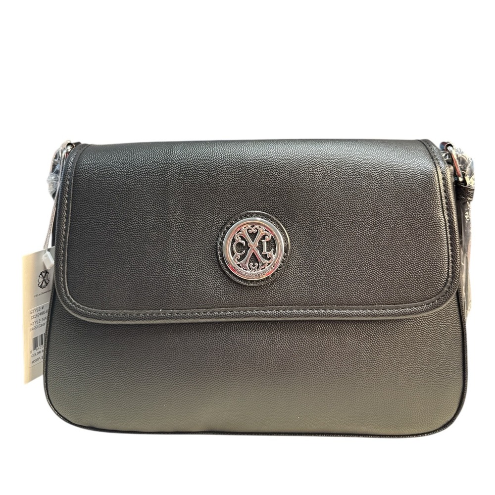 CXL Christian Lacroix Karen Flap Shoulder Bag Black Caviar Pebbled Logo NWT - Picture 1 of 6